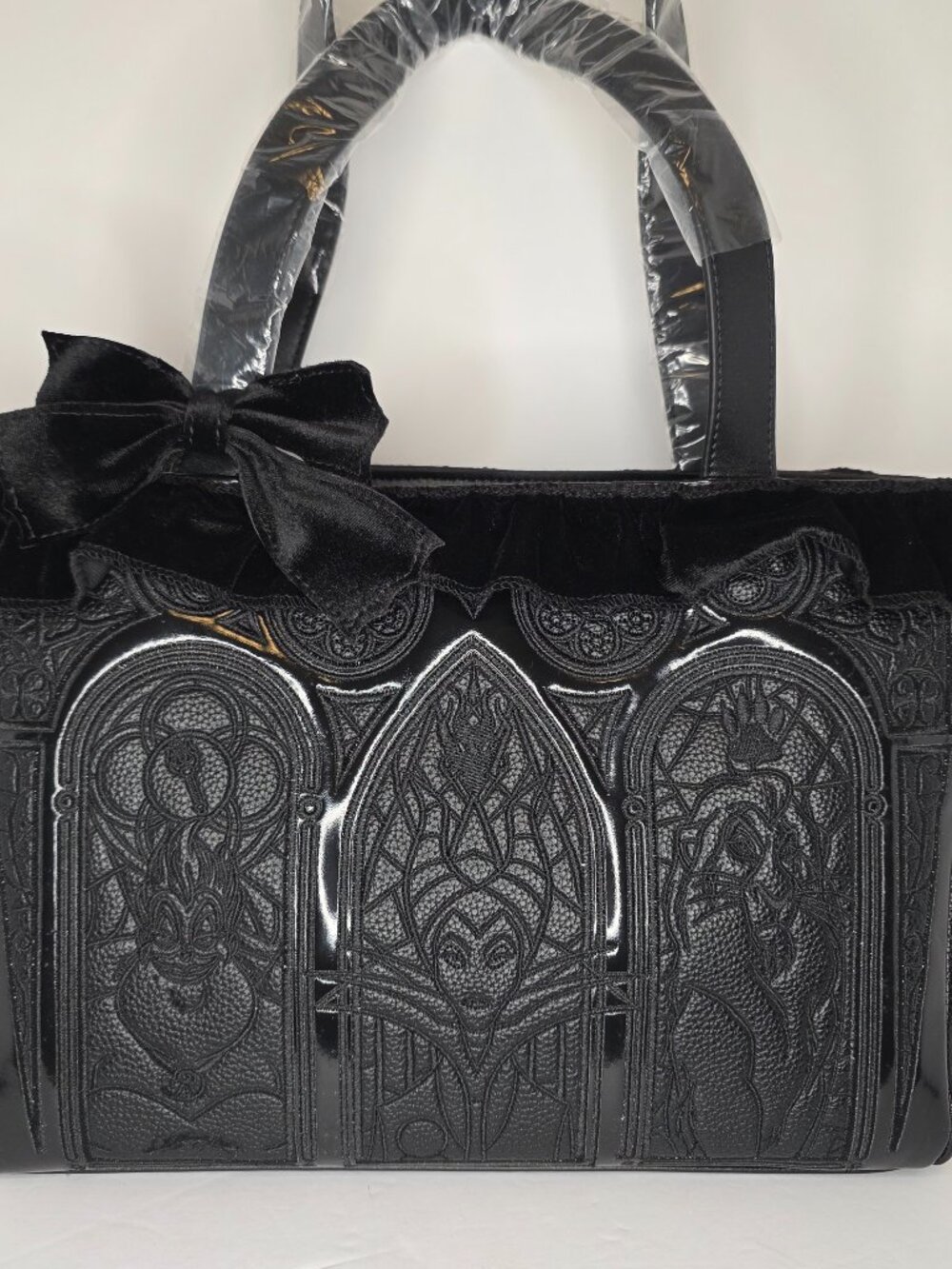 Loungefly Disney Villains Stained Glass Windows Black Tote Crossbody Bag NWT